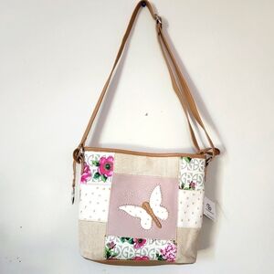 Giani Bernini Butterfly Floral Shoulder Vegan Bag With Adjustable Strap